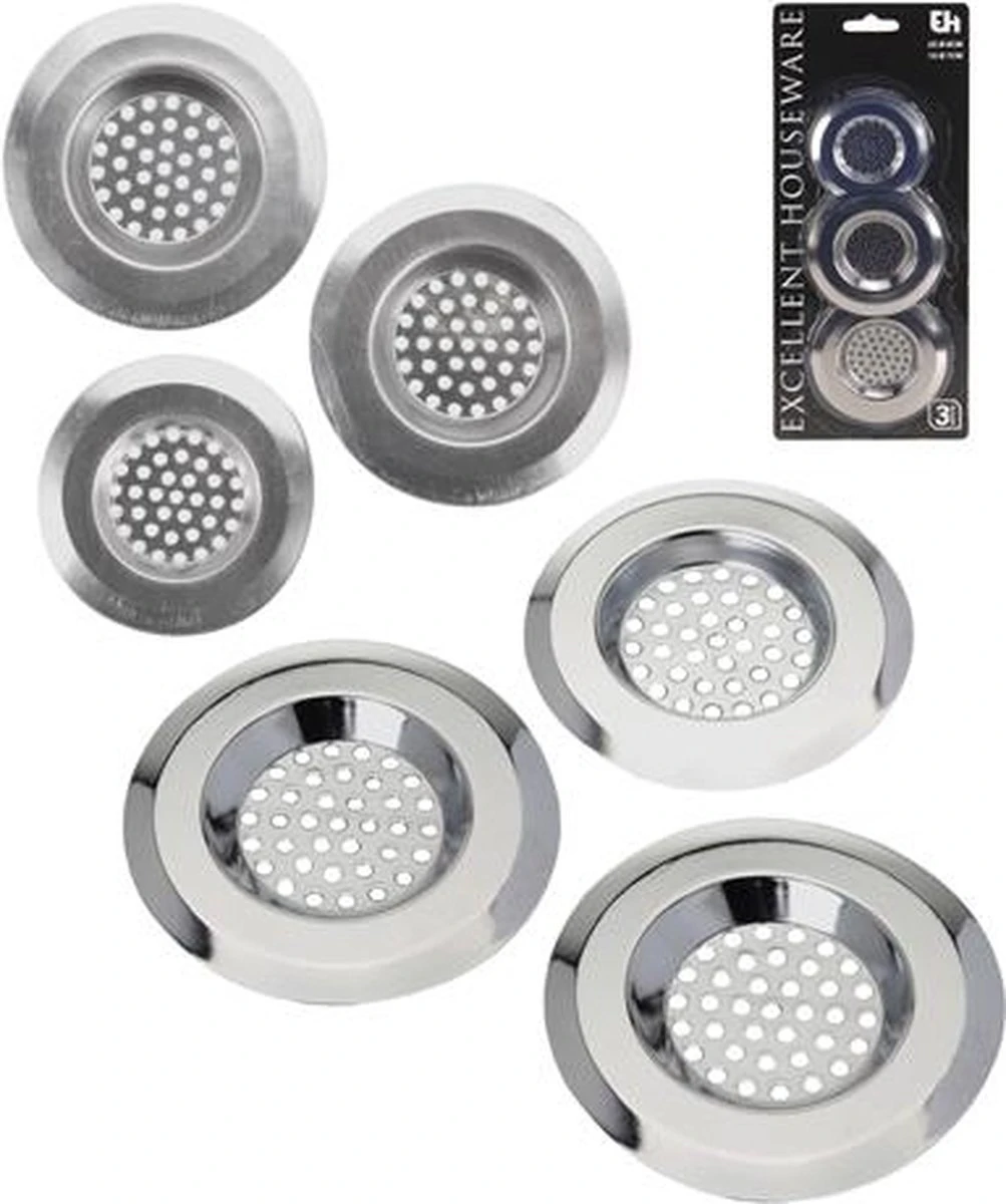 Merkloos Gootsteenzeefje 3 Stuks | Gootsteenfilter | Gootsteenzeef - RVS Zilver (2x) 8cm (1x) 6.5cm 3 Merkloos Gootsteenzeefje 3 Stuks | Gootsteenfilter | Gootsteenzeef - RVS Zilver (2x) 8cm (1x) 6.5cm - Afbeelding 3