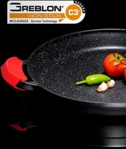 CUILINA Paella Pan 40 Cm– Duitse GREBLON Antiaanbaklaag Marmer Coating - Voor Inductie En Alle Warmtebronnen - Met Afneembare Siliconen Handvatten. -Merkloos Winkel 1014x1200