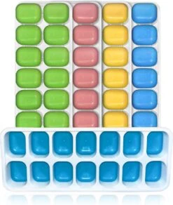 Siliconen IJsblokjesvorm Met Deksel (4 Stuks) - 56 Ijsblokjes - Herbruikbaar - Duurzaam - Vierkant - Blauw Groen Geel Roze -Merkloos Winkel 1015x1200 2