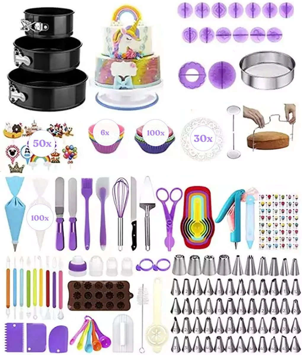 Merkloos Taart Decoratie Bakset - 407 Delig - Spuitzak Met Spuitmondjes - Taartplateau - Taartvorm - Taarttopper 1 Merkloos Taart Decoratie Bakset - 407 Delig - Spuitzak Met Spuitmondjes - Taartplateau - Taartvorm - Taarttopper