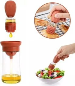 Janse - Olie Dispenser - Oliefles - Olijfolie Fles Met Siliconen Opzetborstel - Oliedispenser - Bbq Accessoires - Bakkwast - Bakken - Cooking Oil Dispenser - Terracotta
