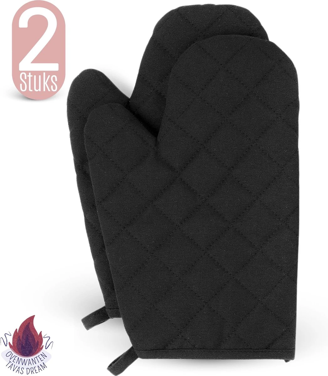 TAVAS Mooi Zwart Ovenwanten 2 Stuks Hittebestendige Ovenhandschoen Katoen, Thermolite Tot 220°C 1 TAVAS Mooi Zwart Ovenwanten 2 Stuks Hittebestendige Ovenhandschoen Katoen, Thermolite Tot 220°C