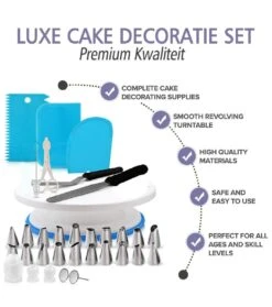 Spuitmondjes Set - Luxe Cake Decoratie Met Taart Draaiplatau Inc. 20 Spuitmondjes En Opzetstukjes - RVS - Bloemen - 3 Herbruikbare Siliconen Spuitzakken - 3 Fondant Schrapers - 2 Spatula's - Swilix -Merkloos Winkel 1063x1200 8