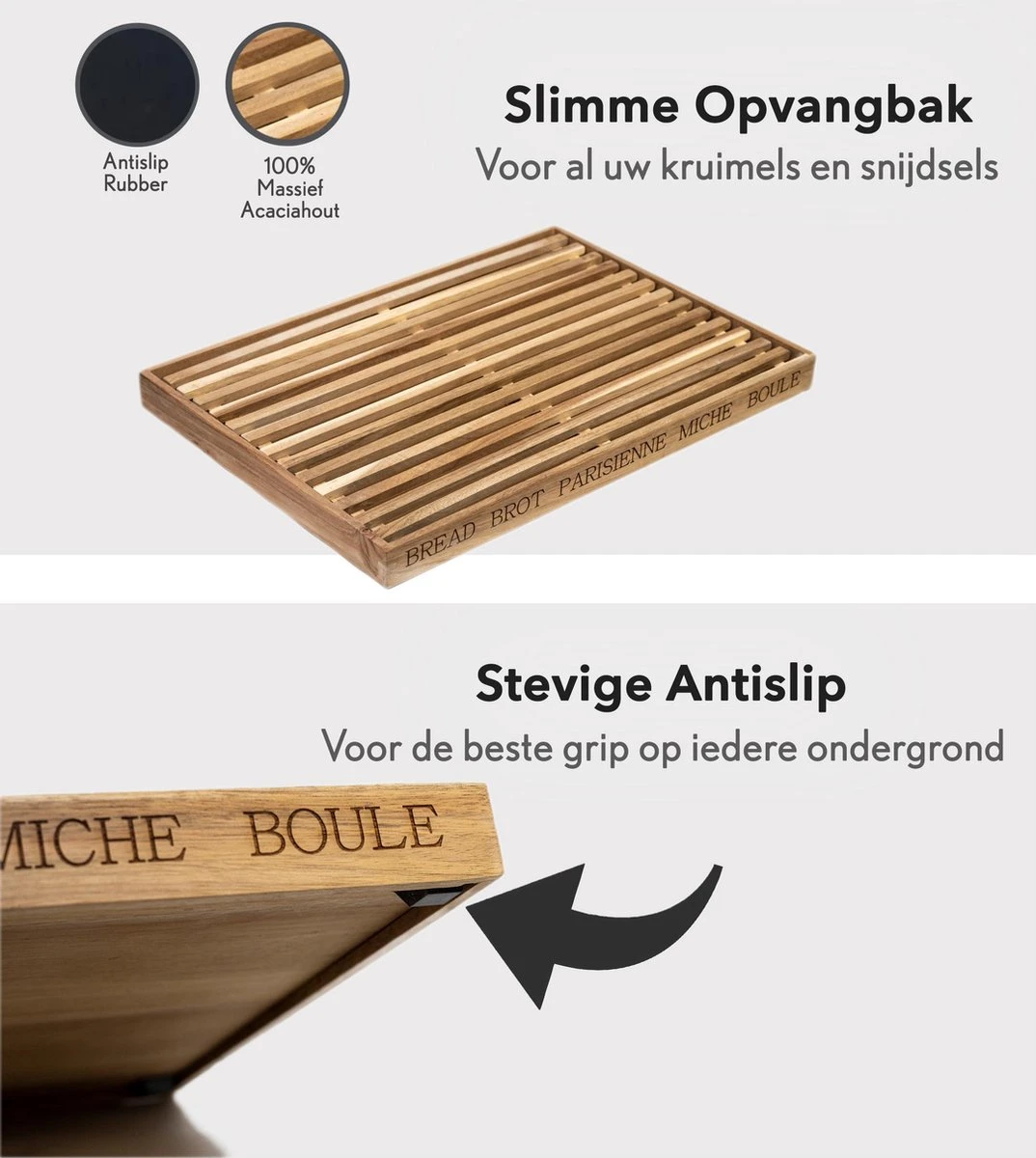 APS-Germany® Houten Snijplank Met Opvangbak En Antislip - Broodsnijplank - 48,0 X 34,0 X 3,5 Cm - Broodplank - Acacia Hout 2 APS-Germany® Houten Snijplank Met Opvangbak En Antislip - Broodsnijplank - 48,0 X 34,0 X 3,5 Cm - Broodplank - Acacia Hout - Afbeelding 2