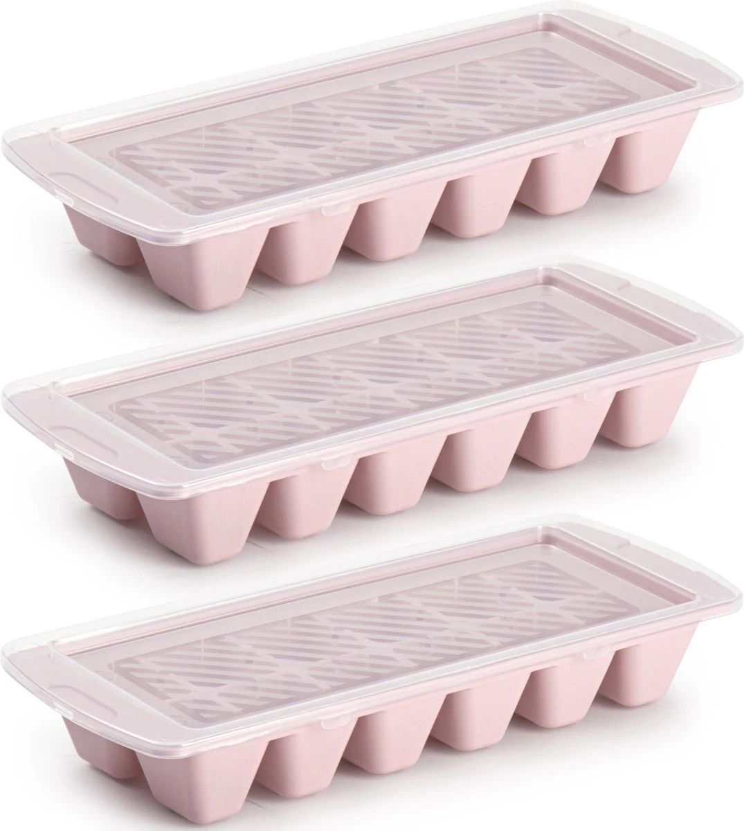Set Van 3x Stuks IJsblokjes/ijsklontjes Maken Kunststof Bakje Met Handige Afsluitdeksel Roze 28 X 11 Cm 1 Set Van 3x Stuks IJsblokjes/ijsklontjes Maken Kunststof Bakje Met Handige Afsluitdeksel Roze 28 X 11 Cm