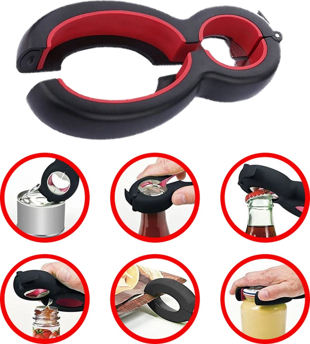 Multifunctionele Opener - 6-in-1 Keuken Hulp - Ouderen Opener - Fles Opener - Bier Opener - Pot Opener - Zak Opener - Veiligheidszegels Verwijderen - Doppen Losdraaien - Allesopener - Zwart/Rood 9 Multifunctionele Opener - 6-in-1 Keuken Hulp - Ouderen Opener - Fles Opener - Bier Opener - Pot Opener - Zak Opener - Veiligheidszegels Verwijderen - Doppen Losdraaien - Allesopener - Zwart/Rood - Afbeelding 9