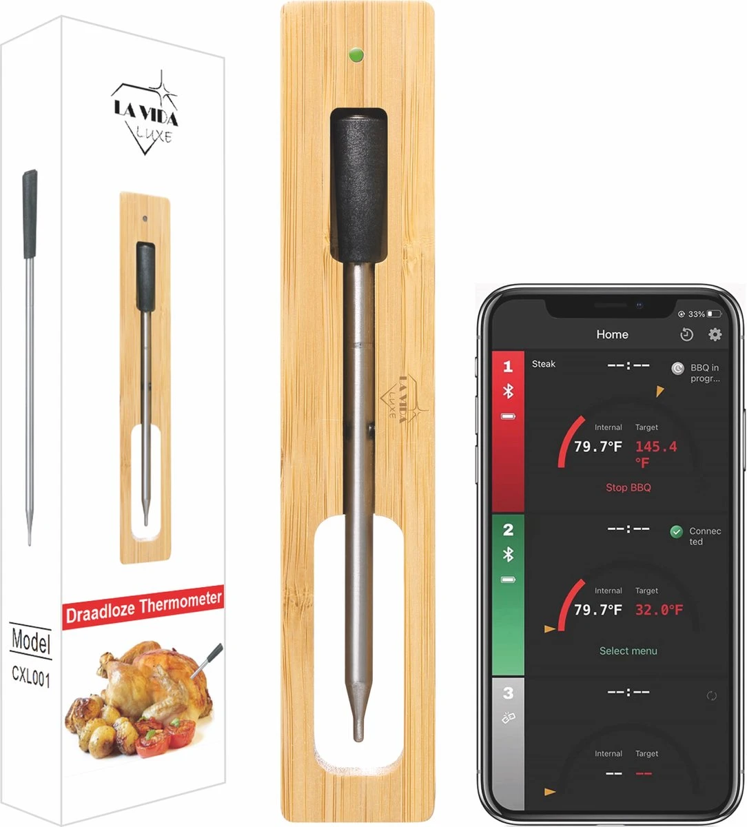 Draadloze Thermometer Met Bluetooth En App - Oven Thermometer - BBQ Thermometer - Keuken Thermometer 1 Draadloze Thermometer Met Bluetooth En App - Oven Thermometer - BBQ Thermometer - Keuken Thermometer