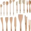 Uulki Ecologische 17-delige Set Keukenhulpen Uit Europees Beukenhout - Houten Kooklepel Lepelset, Spatel / Bakspaan / Bakspatel, Pannenlikker, Keukentang, Slabestek Uit Hout