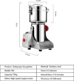 Professionele Graanmolen Elektrisch 700 Gram - Kruiden Maler - Sprice Grinder - Kruidenmolen - RVS - 2500W 14 Professionele Graanmolen Elektrisch 700 Gram - Kruiden Maler - Sprice Grinder - Kruidenmolen - RVS - 2500W -Merkloos Winkel 1094x1200 4