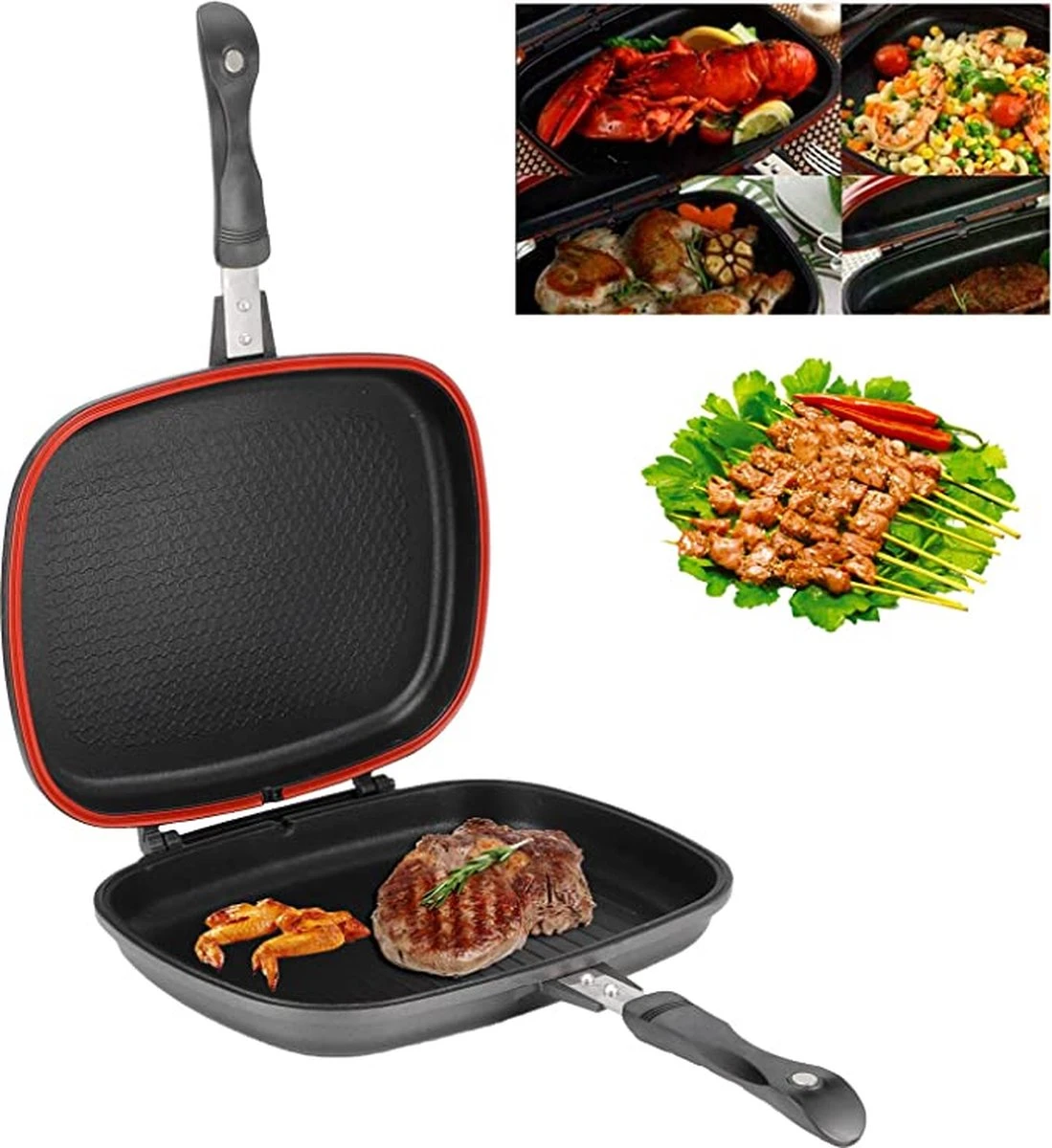 Herenthal Dubbele Grillpan - Ø 28 Cm - Koekenpan - Keramische Pan - Marmeren Coating Met Antiaanbaklaag - PFAS & PFOA Vrij - Pan - Grill - Vermindert Geur, Rook En Oliespatten - Zilver 1 Herenthal Dubbele Grillpan - Ø 28 Cm - Koekenpan - Keramische Pan - Marmeren Coating Met Antiaanbaklaag - PFAS & PFOA Vrij - Pan - Grill - Vermindert Geur, Rook En Oliespatten - Zilver