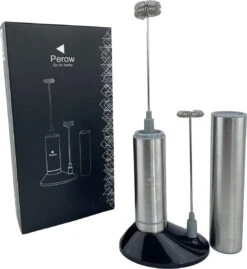Perow Elektrische Melkopschuimer - Handmatige Melkschuimer - Melkopklopper - Zilver - RVS - Inclusief Batterijen