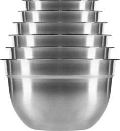 Krumble Beslagkomkomen Set - Bakgerei - Bakspullen - Beslagkommen - Mengschalen - Mengkommen - Slakom Set - Set Van 6 Inclusief Deksel - Vaatwasserbestendig - RVS - Inhoud: 1.5L, 2L, 2.5L, 3L, 4L En 5L - Grijs / Zilver