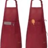 Viedouce 2 Pack Schort - Keukenschort - BBQ BIB Apron - Waterbestendig - Incl. Voorzak - Verstelbaar - Rood - (78 X 75 Cm)