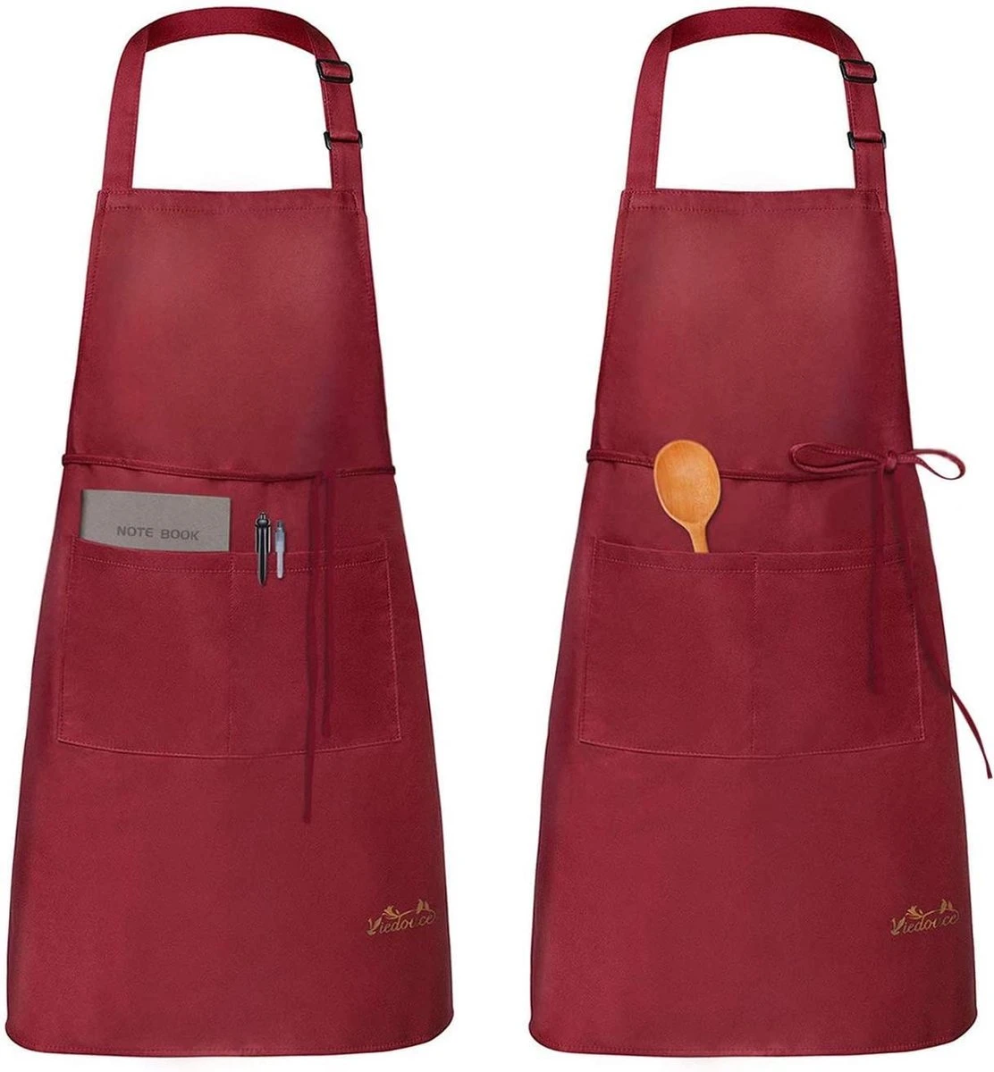 Viedouce 2 Pack Schort - Keukenschort - BBQ BIB Apron - Waterbestendig - Incl. Voorzak - Verstelbaar - Rood - (78 X 75 Cm) 1 Viedouce 2 Pack Schort - Keukenschort - BBQ BIB Apron - Waterbestendig - Incl. Voorzak - Verstelbaar - Rood - (78 X 75 Cm)