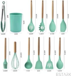 ESTARK® Keukengerei Set - Keukengerei Houder - Keukengerei Set Met Houder - 12 Delig - Antraciet Zwart - Houten Steel - Siliconen - Kerstcadeau - Pastalepel - Spatel Voor Beslag - Open Spatel - Grote Lepel - Open Lepel - Soeplepel - Keuken Spatels 12 -Merkloos Winkel 1117x1200 4