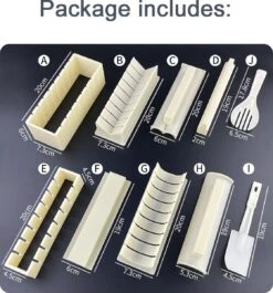 Surpass-Sushi Roll Making Kit Complete-Sushi Maker Set Voor Beginners-10 Stuks Plastic Sushi Set Tool-Sushi Rice Roll Mold-Perfect Home Cooking Kitchen Tool-Beige-19.6cm*7cm*6.3cm -Merkloos Winkel 1120x1200 15