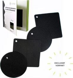 1FORME Pannenonderzetter Hittebestendig Tot 230° - EXCLUSIEF VERPAKT - 4 Stuks PREMIUM SILICONEN Zwart