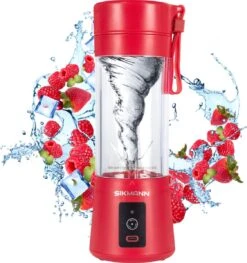 Sikmann Blender To Go Met 50 Smoothie Recepten - Ijsblok Maler - Draagbare Blender - Blender - Portable Blender - Smoothie Maker - 380ML Rood