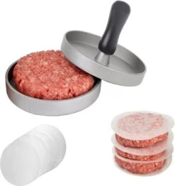 Merkloos Hamburgerpers BBQ Accessoires - Hamburger Pers Maker - Burger Press - Hamburgermaker - Burgerpers - Inclusief 50 Hamburger Wax Papiertjes