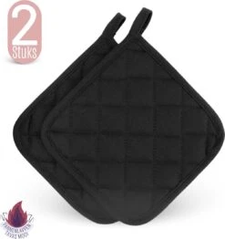 Merkloos Tavas Dream Hittebestendige Pannenlappen | 2 Stuks | Katoen, Thermolite | Tot 220°C | Zwart