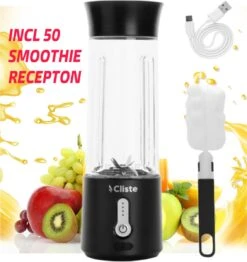 Draagbare Blender - Mini Blender To Go - Smoothie Blender - USB Oplaadbaar - 500ML - Zwart - Draadloos - Compact Blender - Mini Smoothie Maker - Fresh Juice Maker - Portable Blender - Recepten Inbegrepen