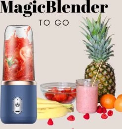 MagicBlender To Go - Draagbare Blender - Blauw - Oplaadbaar - Smoothiemaker To Go - Behoud Jouw Gezonde Voornemens - Maak Gemakkelijk En Snel Jouw Smoothies Voor Onderweg! - Met Extra Beker En Deksel