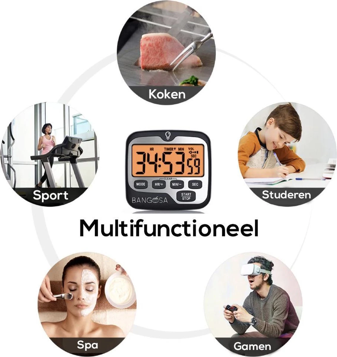 BanGosa® Magnetisch Digitale Kookwekker - Timer - RVS - Keukenwekker Digitaal - Digitale Keuken Timer - Stopwatch Met Magneet 2 BanGosa® Magnetisch Digitale Kookwekker - Timer - RVS - Keukenwekker Digitaal - Digitale Keuken Timer - Stopwatch Met Magneet - Afbeelding 2