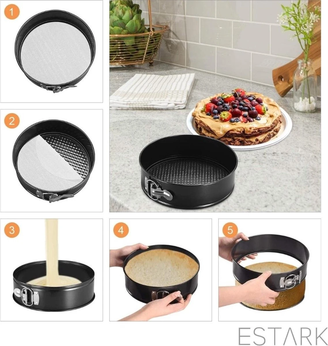 ESTARK® 3-Delige Ronde RVS Oven Bakvorm - Springvorm Set - Bak Vorm Voor Oven - Bakblik Taartvorm - Voor Het Bakken Van Cake Taarten Quiche - Cakevorm - Quichevorm - Taartblik Ring Metalen Ovenvorm - Rond - Ovenbakvorm 23/26/28cm - Set Van 3 7 ESTARK® 3-Delige Ronde RVS Oven Bakvorm - Springvorm Set - Bak Vorm Voor Oven - Bakblik Taartvorm - Voor Het Bakken Van Cake Taarten Quiche - Cakevorm - Quichevorm - Taartblik Ring Metalen Ovenvorm - Rond - Ovenbakvorm 23/26/28cm - Set Van 3 - Afbeelding 7