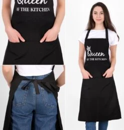 Merkloos Royal Keukenschort Zwart | 60x80 Cm | Queen Of The Kitchen | Kookschort Met Zakken | Keukenschort Dames | Keukenschort Voor Vrouwen | Cadeutje- Kado | Kook- BBQ -Merkloos Winkel 1140x1200