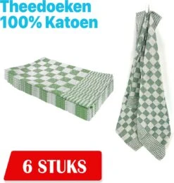 Theedoekenset - Glazendoeken - Blok Groen - 65x65 - Set Van 6 - Geblokt - Blokdoeken - 100% Katoen - Horeca Theedoeken - Horeca - Glazendoeken