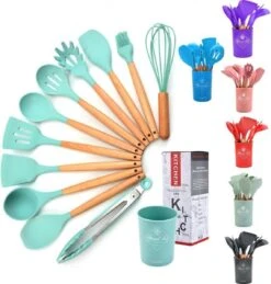 12-delige Itagala Siliconen Keukengerei Set Met Koker |Anti Aanbak | Hoge Kwaliteit Kookgerei Met Houten Handvatten | Pink | BPA En Kras Vrij -Merkloos Winkel 1143x1200 4