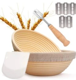 Merkloos Rijsmandje - Inc. Gratis Deegkleed + Mesje - Ø 23 Cm - Rijsmand - Banneton - Rijsmandje Rond - Kerstcadeau - Voor Mannen - Voor Vrouwen - Kerst Cadeau Voor Man - Vrouw - Cadeau Voor Man - Vrouw - Sinterklaas Cadeautjes - Mannen - Vrouwen