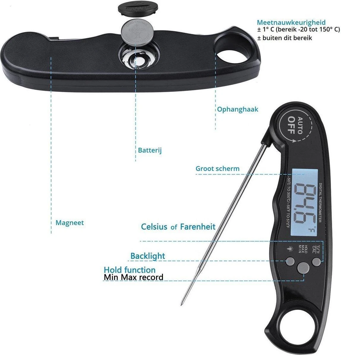Merkloos Digitale Thermometer - Keukenthermometer - RVS 5 Merkloos Digitale Thermometer - Keukenthermometer - RVS - Afbeelding 5