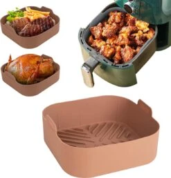 Merkloos Consumerce® Premium Vierkante Siliconen Bakplaat Voor AirFryer XXL Bruin (21cm) – AirFryer Accesoires – AirFryer Bakjes Siliconen – AirFryer Siliconen Bakje – AirFryer Bakpapier Siliconen – AirFryer Bakpapier XXL – AirFryer Bakje AirFryer Bakvorm