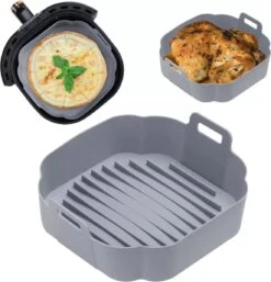 Consumerce® Premium Vierkante Siliconen Bakplaat Voor AirFryer XL Grijs (18cm) – AirFryer Accesoires – AirFryer Bakjes Siliconen – AirFryer Siliconen Bakje – AirFryer Bakpapier Siliconen – AirFryer Bakpapier XL – AirFryer Bakje AirFryer Bakvorm