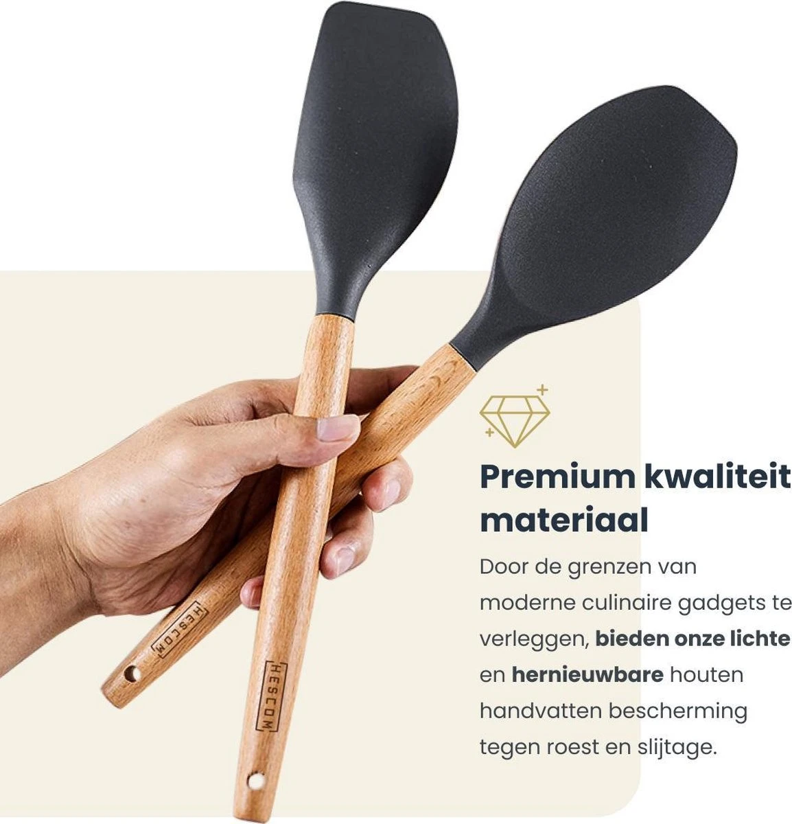 Hescom Siliconen Pannenlikker Met Anti-aanbaklaag - Keukengerei Met Ergonomisch Design - Hittebestendig - Vaatwasservriendelijk 4 Hescom Siliconen Pannenlikker Met Anti-aanbaklaag - Keukengerei Met Ergonomisch Design - Hittebestendig - Vaatwasservriendelijk - Afbeelding 4