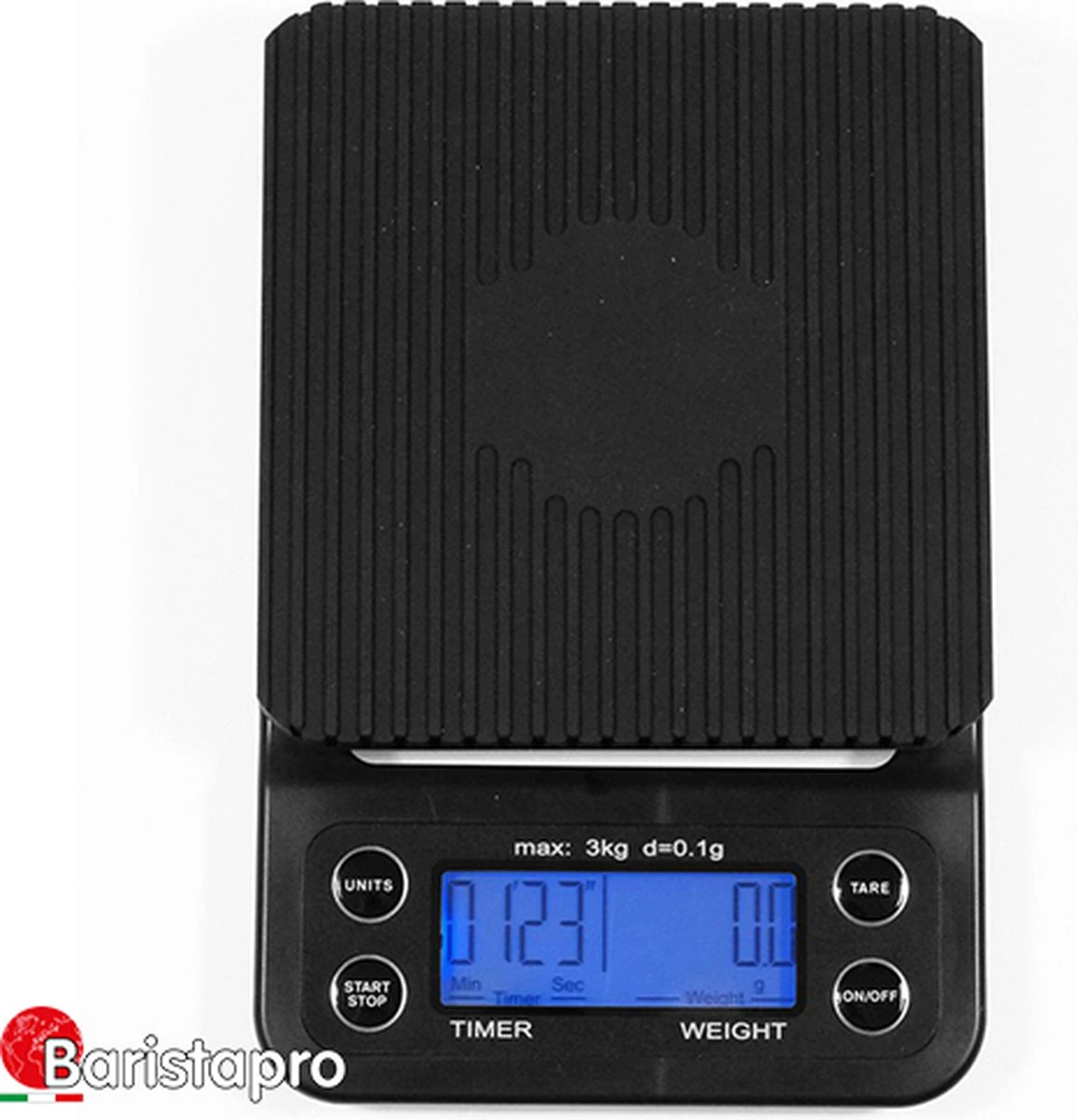 BaristaPro Weegschaal Met Timer - 0.1 Gram Tot 3000 Gram + GRATIS BaristaPro Microvezeldoek Met Haak 50x30cm 3 BaristaPro Weegschaal Met Timer - 0.1 Gram Tot 3000 Gram + GRATIS BaristaPro Microvezeldoek Met Haak 50x30cm - Afbeelding 3
