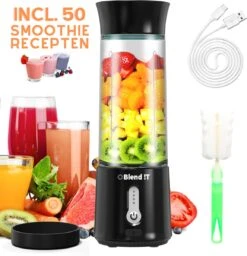 Blend !T Draagbare Mini Blender To Go - Portable Smoothie Maker - Draadloos - USB-oplaadbaar - 500 ML - Zwart