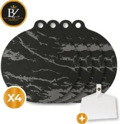 Brakel & Zwaan® 4x Inductie Beschermingsmat Met Kookplaat Schraper – Inductie Mat – Pannenonderzetters – Inductie Beschermer – Inductie Matjes Rond - Beschermmat Kookplaat - Afdekplaat Inductie - Zwart Marmer – Hittebestendig Tot 240 ºC