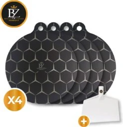 Brakel & Zwaan® 4x Inductie Beschermingsmat Met Kookplaat Schraper – Inductie Mat – Pannenonderzetters – Inductie Beschermer – Inductie Matjes Rond - Beschermmat Kookplaat - Afdekplaat Inductie - Induction - Zwart Diamond – Hittebestendig Tot 240 ºC