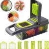 ProudProducts – Multifunctionele Groentesnijder – Groentesnijder Uiensnijder - Mandoline – 12 Delig – RVS Scherpe Messen – Zwart/Groen