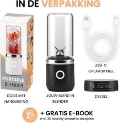 Blend In - Blender To Go - Smoothie Maker - Oplaadbare Mini Blender - Smoothies & Shakes - Draadloos & Draagbaar - Fruit Mixer - USB Oplaadbaar - 350ML - Zwart -Merkloos Winkel 1169x1200 12