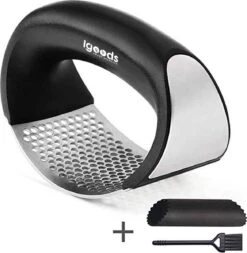 Igoods Knoflookpers/Gemberpers - Vaatwasser Bestendig - Met Borstel & Siliconen Peller