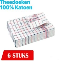 Theedoekenset - Glazendoeken - Blok Rood-blauw - 65x65 - Set Van 6 - Geblokt - Blokdoeken - 100% Katoen - Horeca Theedoeken - Horeca - Glazendoeken