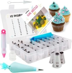 Int!rend 59-delige Spuitzakken Set Met 42 Genummerde RVS Spuitzakken, 2 Siliconenzakjes, 10 Spuitzakken, Reinigingsborsteltje, Decoratieve Spuit En Brochure