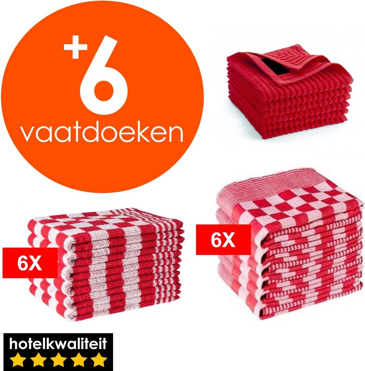 Zavelo 6x Theedoeken En 6x Keukendoeken Set + 6x VAATDOEKJES - 6x Theedoeken - 6x Keukendoeken - Rood 1 Zavelo 6x Theedoeken En 6x Keukendoeken Set + 6x VAATDOEKJES - 6x Theedoeken - 6x Keukendoeken - Rood