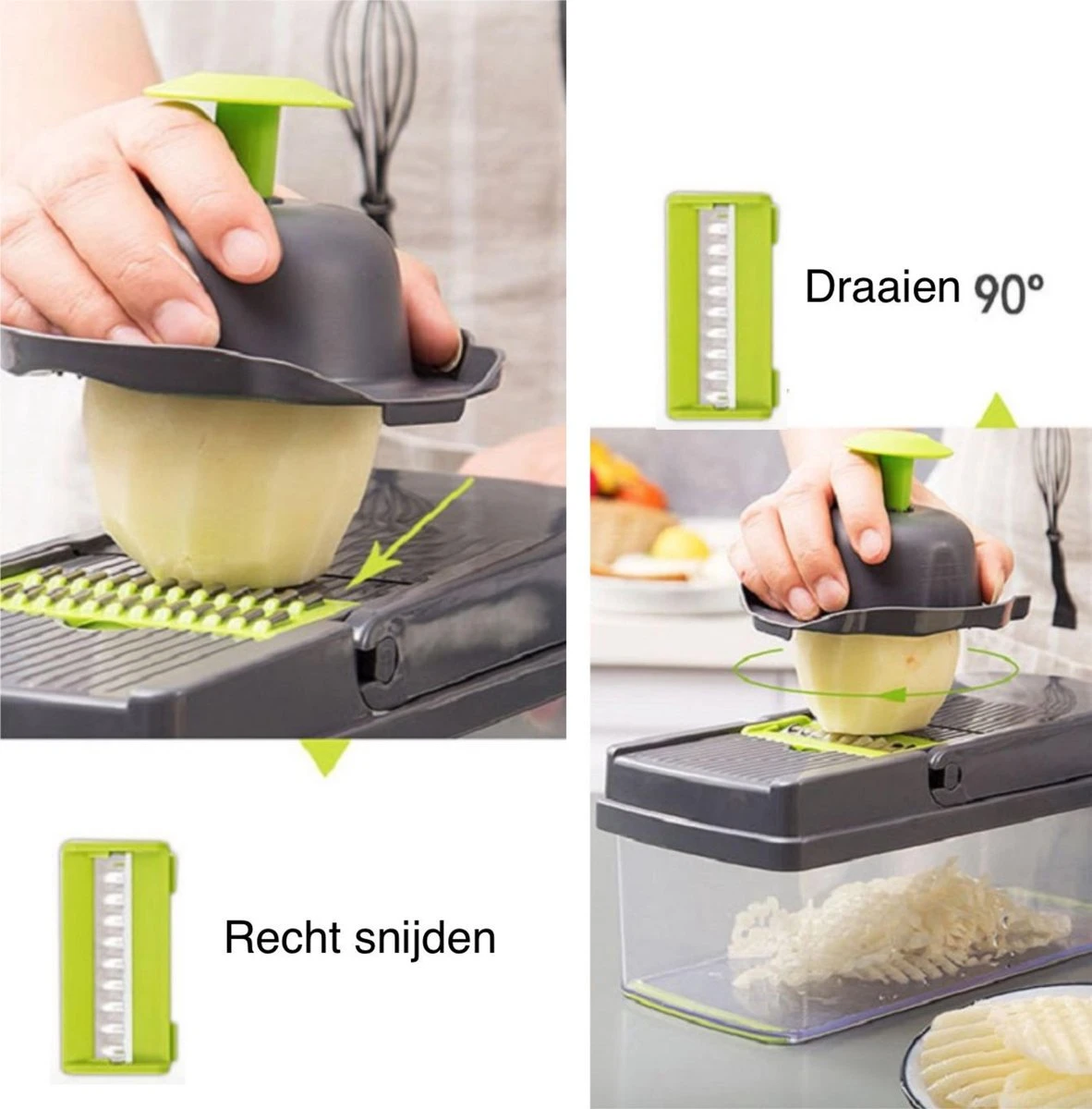 W&Z® Multifunctionele Groentesnijder - Mandoline -Fritessnijder - Keukensnijder - Groentehakker - 16 Delig 4 W&Z® Multifunctionele Groentesnijder - Mandoline -Fritessnijder - Keukensnijder - Groentehakker - 16 Delig - Afbeelding 4