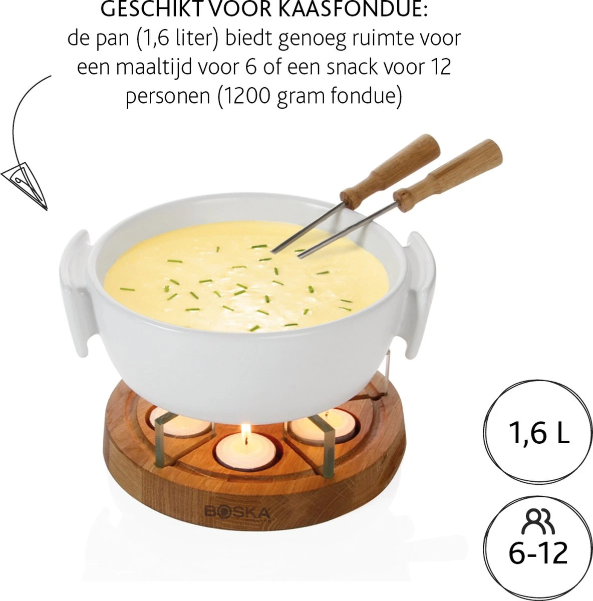 Boska Candlelight Fondue Twinkle - Voor 1.200 Gram Kaasfondue - 1,6 Liter 3 Boska Candlelight Fondue Twinkle - Voor 1.200 Gram Kaasfondue - 1,6 Liter - Afbeelding 3