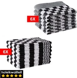 Merkloos Theedoeken En Keukendoeken Set - 6 Theedoeken - 6 Keukenhanddoeken - Zwart