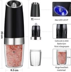 RSQUAD® - Elektrische Zout Pepermolen - 1x Automatische Peper Zoutmolen - Kruidenmolen - Met Blauw LED Licht - Zwart -Merkloos Winkel 1184x1200 6